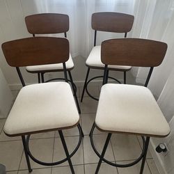 Set of 4 barstools with wood backs + cream seats