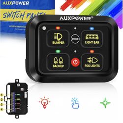 Auxpower RGB 4 Gang Switch Panel A24 Auxiliary Switch Panel with Relays Box 3 Lighting Modes Auto Dimmable Backlit Switch Panel 12V Waterproof Off Roa