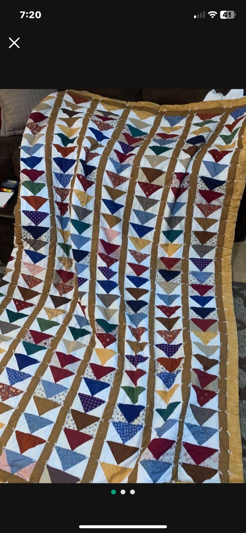 Handmade Tack Quilt. Flying Geese Pattern