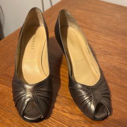 Women’s Shoes Bruno Magli Leather 2” Heel Peep-Toe Bronze Sz 6.5 Made In Italy