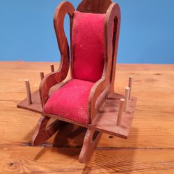 Vintage Wooden Rocking Chair Pin Cushion Spool Holder - Sewing, 10" Tall