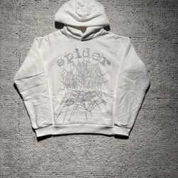 white rinbestone sp5der hoodie