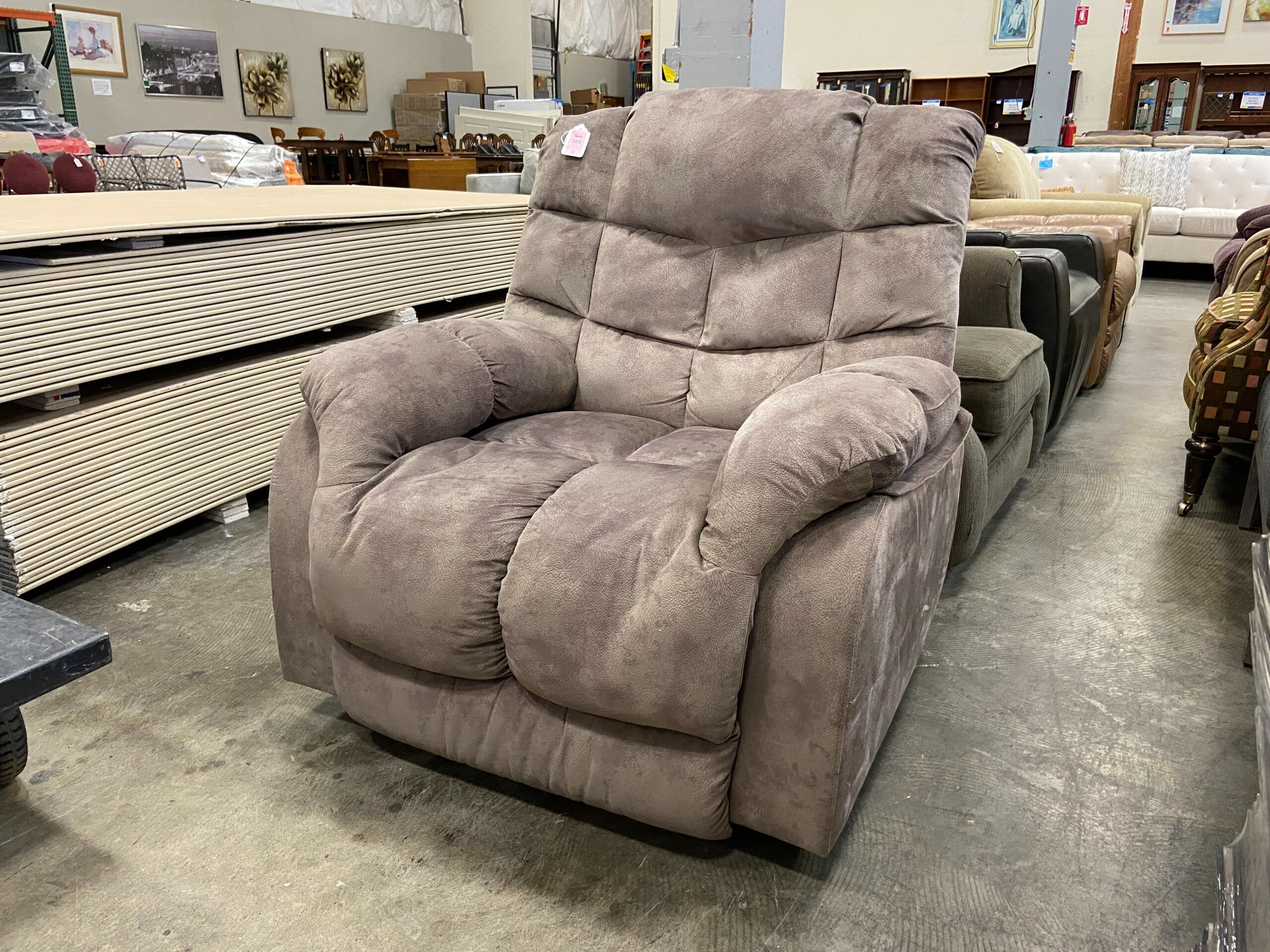 Greige Tufted Plush Recliner