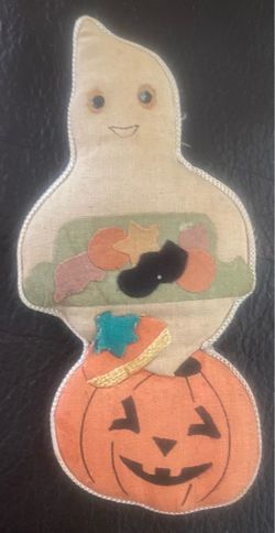 Halloween Magnet Rare Vintage 80’s 90’s Puffy Fabric Ghost Pumpkin Retro