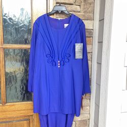 NTW R&M Richards by Karen Kwong Blue Embroidered 2 In 1 Dress Vintage Size 14