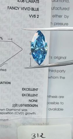 RARE 4ct Fancy Vivid Blue Marquise lab Diamond