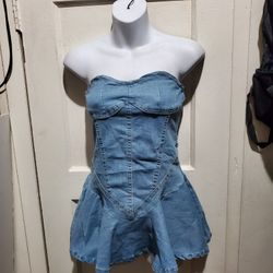 Women's Strapless Denim Dress Bodycon Off Shoulder Corset Tube Sleeveless Size S