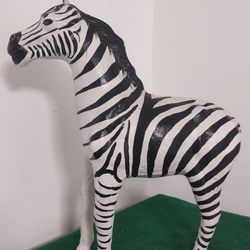 Vintage leather wrapped statue, Vtg distressed leather zebra statue.
