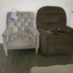 Grey Chair With Diamonds,And Recliner With Heating And Massager Controller 