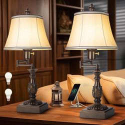 23.5" High Rustic Traditional 350° Adjustable Swing Arm Table Lamp Set of 2