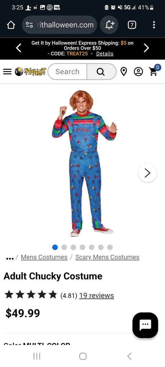 Halloween Costume Chucky Adult Xl
