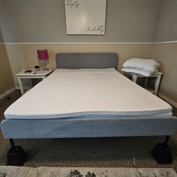 Queen Mattress And Gray Fabric Frame