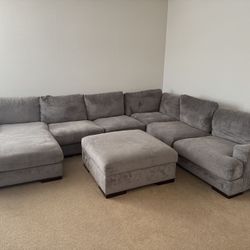 5pc Plush Sectional w/ Storage Ottoman (grey)