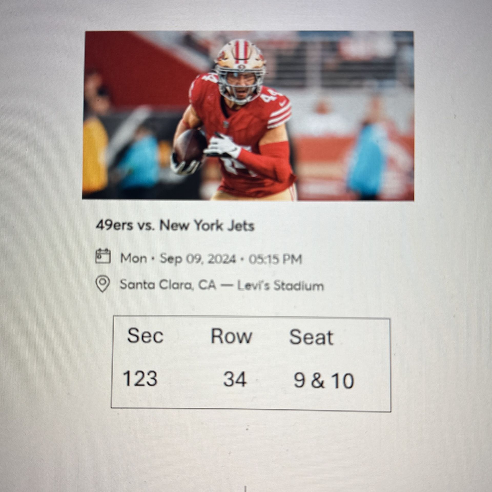 Niner tickets - $225/ea. - Section 123, Row 34, Seats 9 And 10
