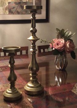 Metallic Candle Older Big One Is 18 5/8” Small One 10 3/8 