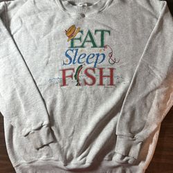 Vintage 1990's Eat Sleep Fish Sweatshirt Crewneck Men's XL Funny Novelty USA