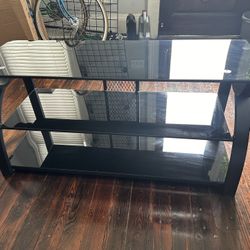 Black Tempered Glass Metal Curved TV Stand