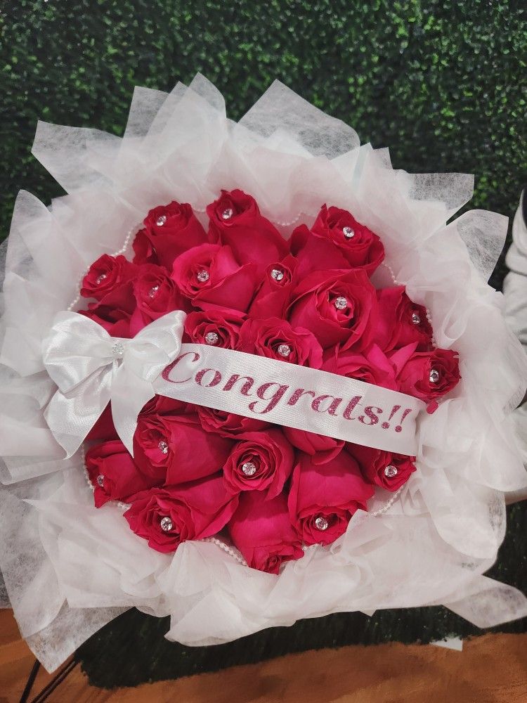 Luxury Hot Pink Long Stem Rose Bouquet