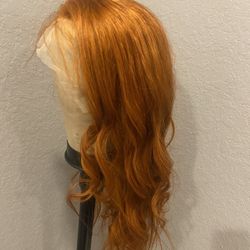 Orange Human Hair lace Wig 22”