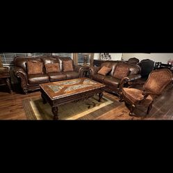 Brown Leather, 3 Piece Living Room Set 