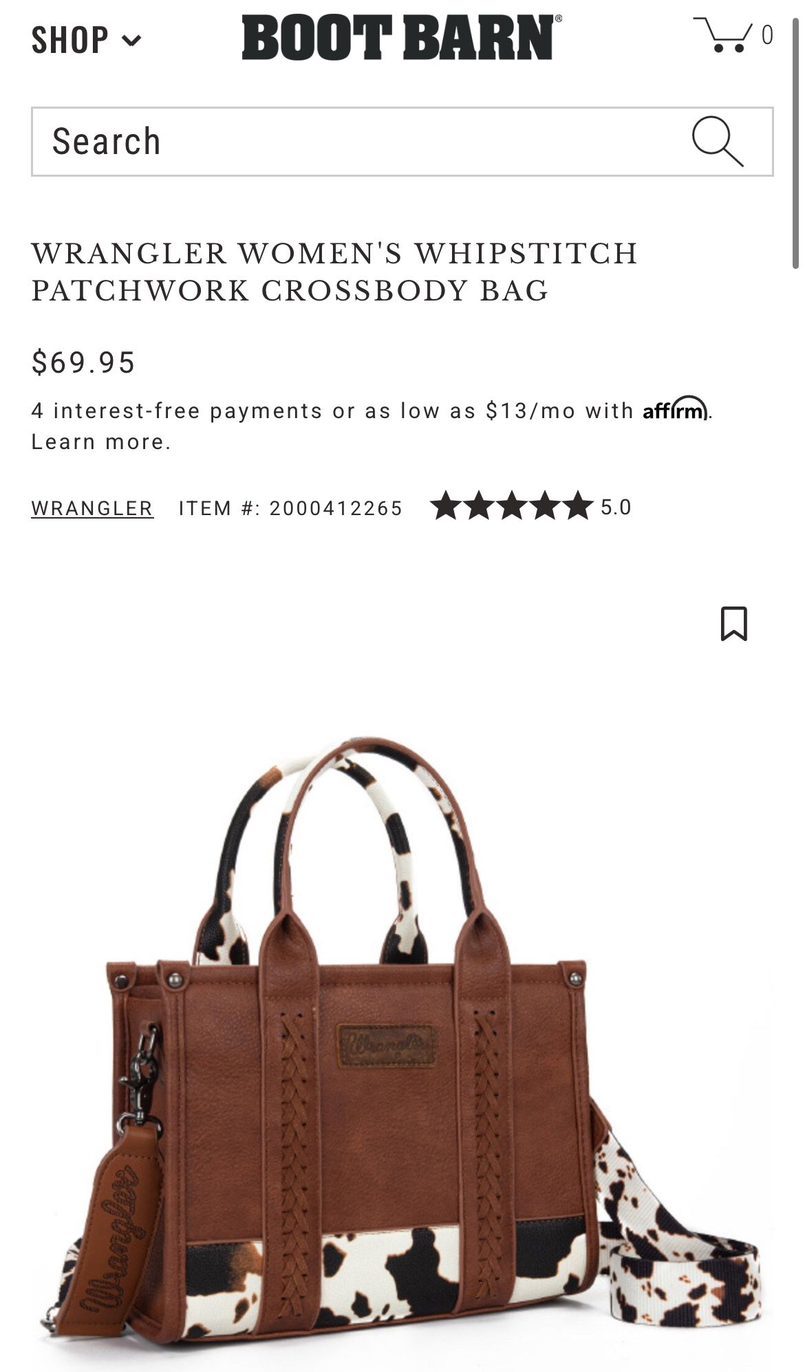 Wrangler Brown Leather Cow Print Bag