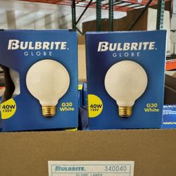 BRAND NEW Bulk Buy BULBRITE Globe G30 Frosted Medium Base Light Bulbs - 40 Watt - (10 Cases) 960 Units - Retail: $12750