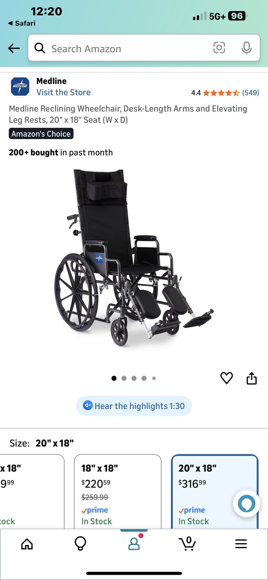 Used-Good Condition Reclining High Back Wheelchair