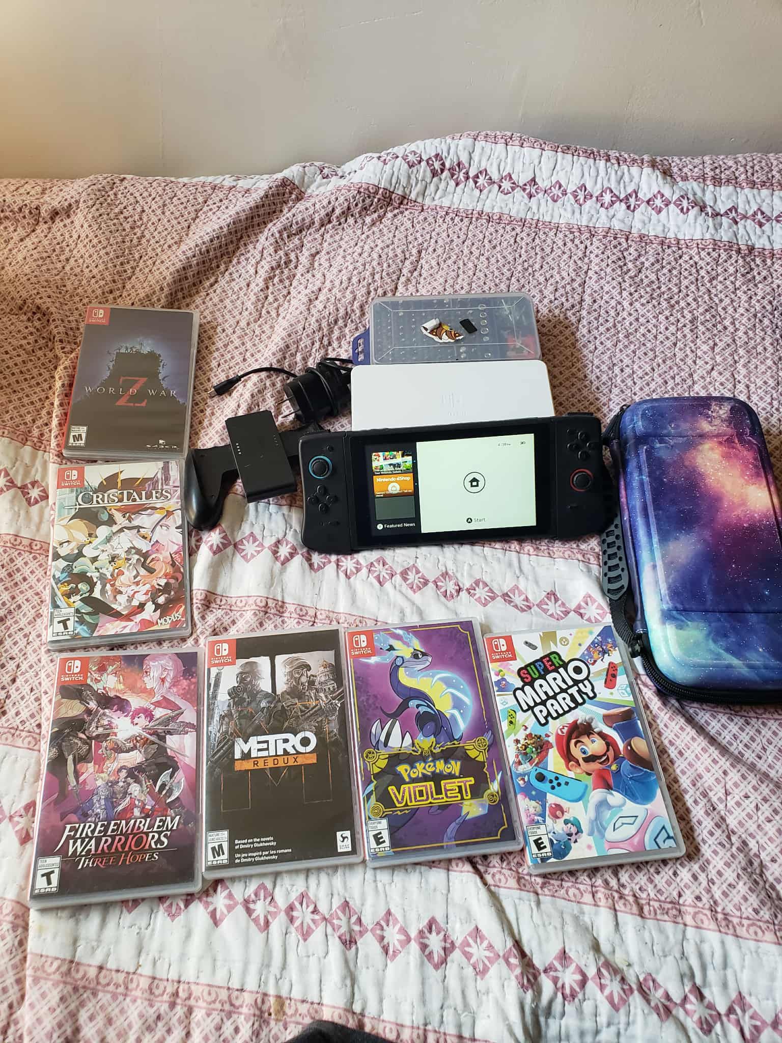 6 Games of $65 each Brand New Games some sealed, with Dock, original charger, case, & all you See Custom Fornite Nintendo Switch V2 128GB combo deal $