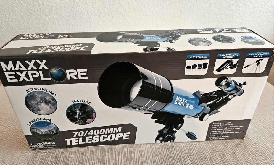 MAXX Explorer 70/400mm Telescope for kids. Tripod, Smartphone mount,