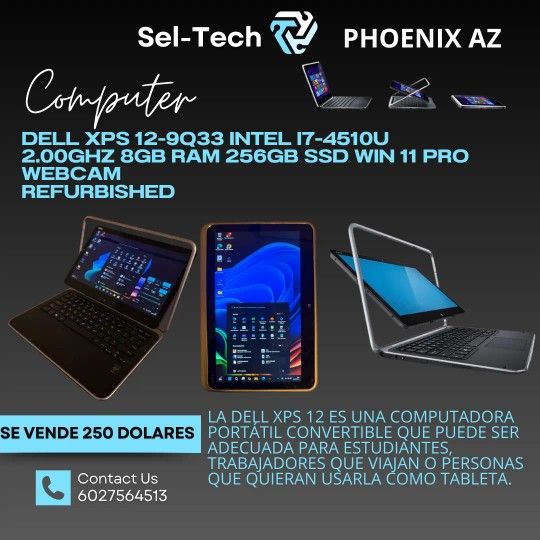 Dell XPS 12 Convertible Windows 11 Pro Microsoft Office Activo