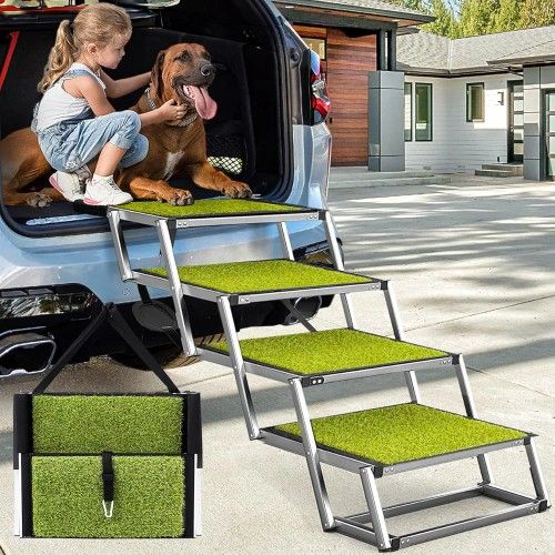 Dog Car Ramp for Large Dogs, Extra Wide Aluminum Foldable Dog