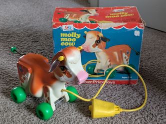 Vintage 1972 Fisher-Price 132 USA Molly Moo Cow Pull Toy With Original Box