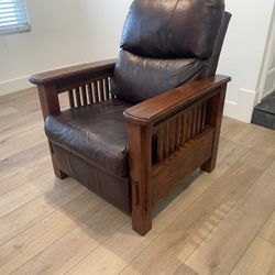 BarcaLounger Mission Style Chair Leather And Wood Recliner