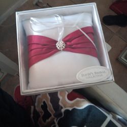 Wedding Bands Small Pillow And Red Satin 