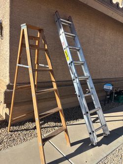 6ft Wooden ladder $35, 16ft extension ladder - $60