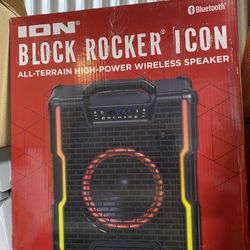 ION Block Rocker Icon All-Terrain Portable Bluetooth Speaker with Lights, FM Radio, and Stereo-Link, BLCKRCKRICONXUS