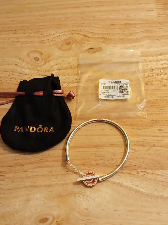 Pandora Authentic Brand New 7.5 Two Tone Sterling Silver Snake Chain Bracelet With Pouch 