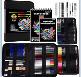 101 Pcs Sketch Art Set, Art Supplies with 3-Color Sketchbook and Tutorial, Colored, Watercolor, Metallic, Graphite, Charcoal Pencils, Drawing Set Gift