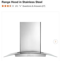 36 in. Modern Glass Island Mount Range Hood in Stainless Steel