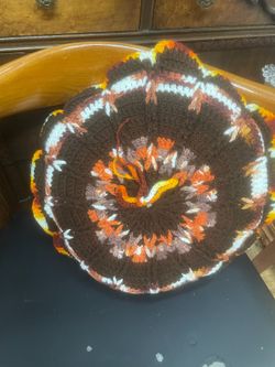 Vintage orange crochet pillow boho decor