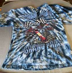 Champions Grand Prix 1979 Tie Dye Blue Size Medium cut front Short Sleeves Racing Tee
