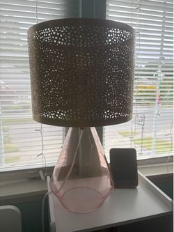 Pink glass lamp w/ Metal shade