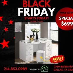 WHITE VANITY WITH LIGHTS AND FREE STOOL ( ASK FOR JOSE )