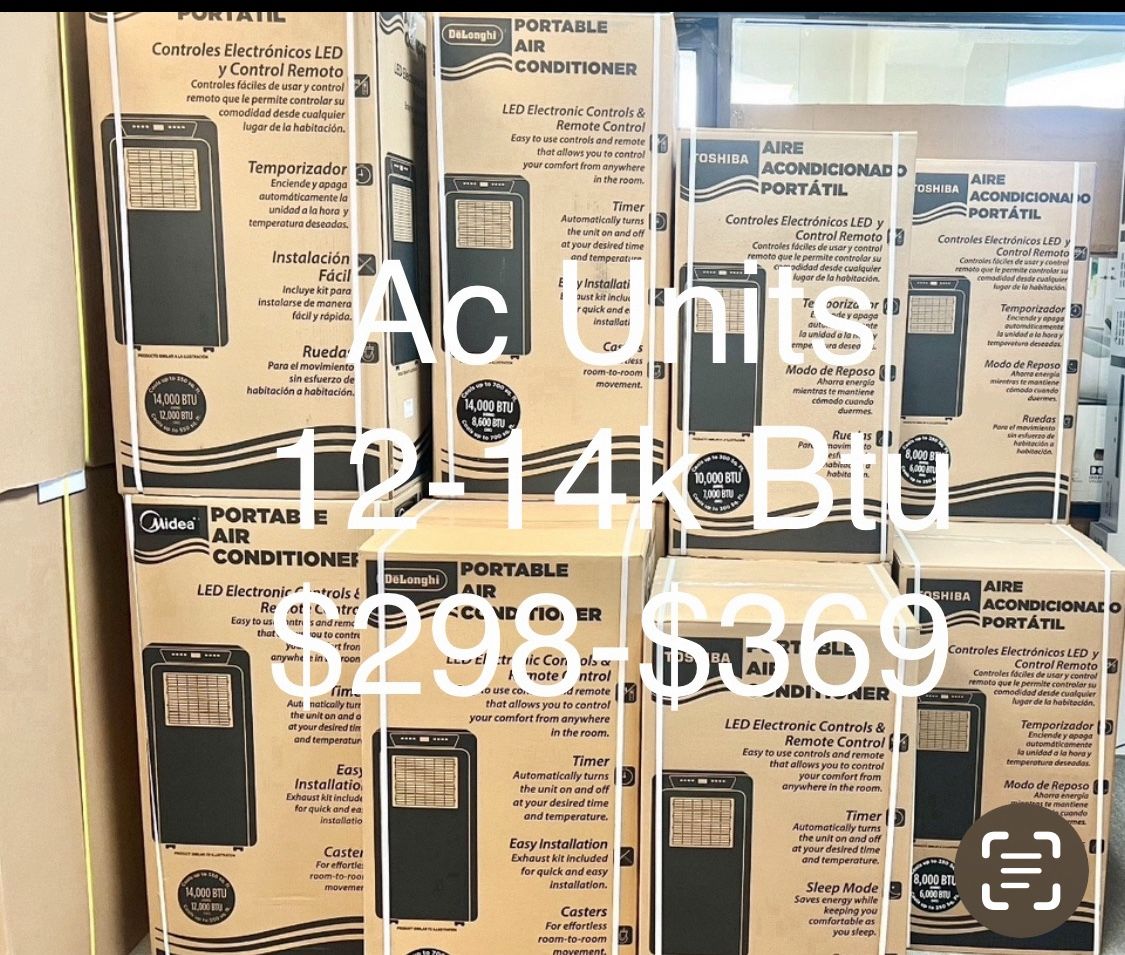 Portable Air-Conditioning Unit. Ac Unit Six $298-$359 Month Warranty Free Delivery 12-14k BTU AC unit cools 350 ft.² to 700 ft.²