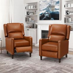 26''W Camel Brown Faux Leather Recliner Chairs (Set of 2)