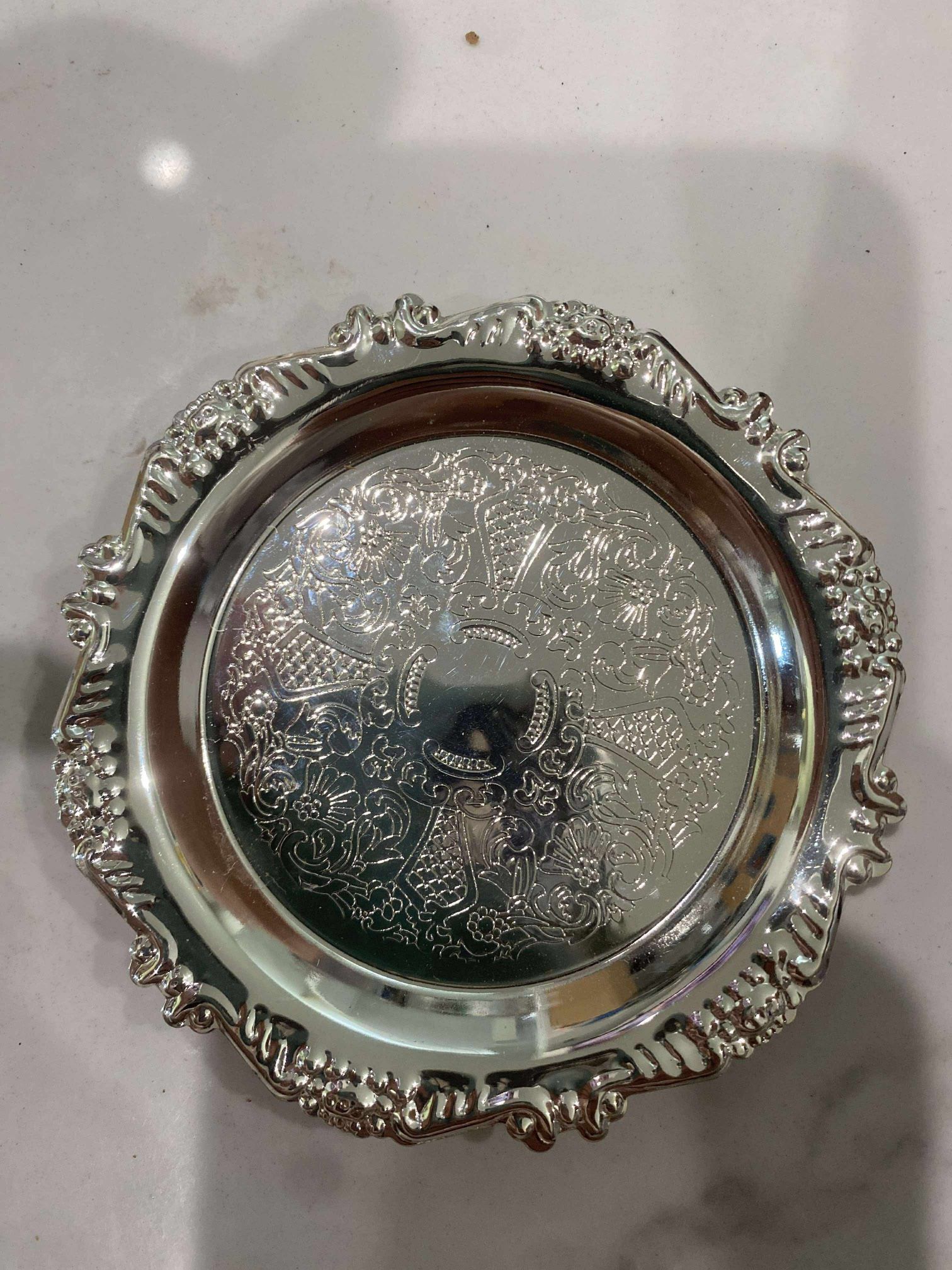 4” Vintage Decorative Serving Tray w/ Flouted Edge