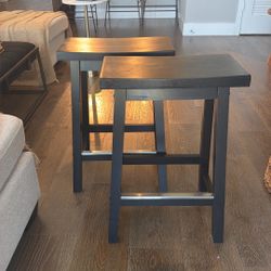 Wood Saddle-Seat Counter Height Bar Stools for Kitchen Island with Footrest, 24-Inch Height, Black, Set of 2