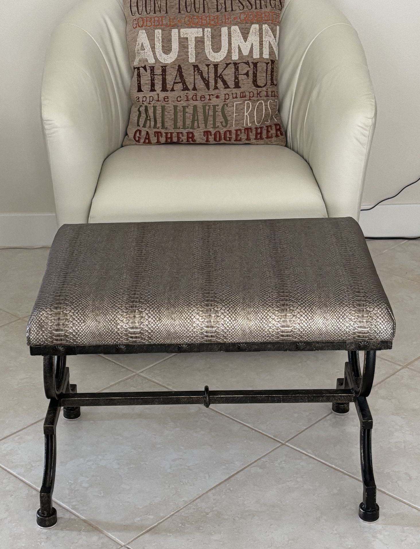 24”L Bronze Print Ottoman Bench Seat with Metal Frame