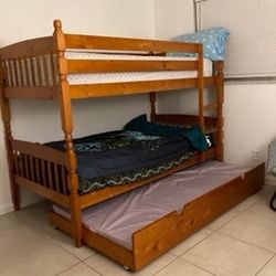 NEW BUNK BED TWIN OVER TWIN WITH TRUNDLE BED AND NEW MATTRESS