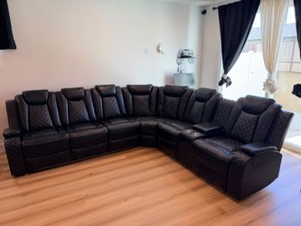 Black recliner sectional sofa with usb LED lights